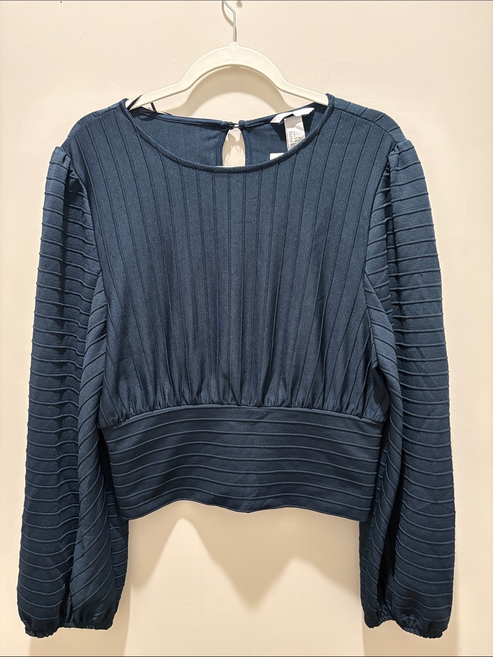 Women's H & M Blue Ribbed Long-Sleeve Crop Blouse